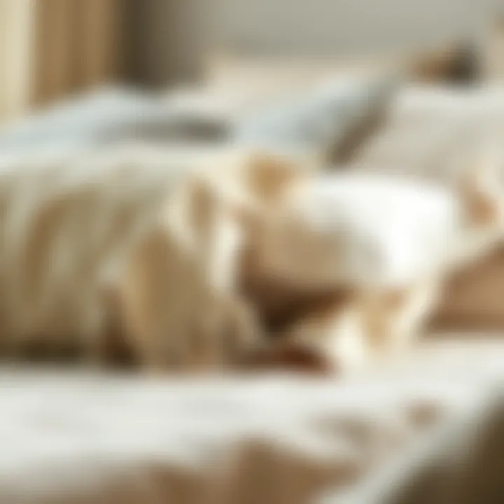 Close-up of beige and gray duvet covers showcasing texture and fabric quality in a cozy setting