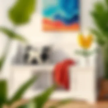 Decorative white cubbie bench paired with vibrant accessories