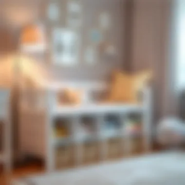 Functional white cubbie bench with storage in a child's room