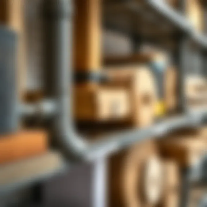 Close-up of materials used in industrial pipe shelving