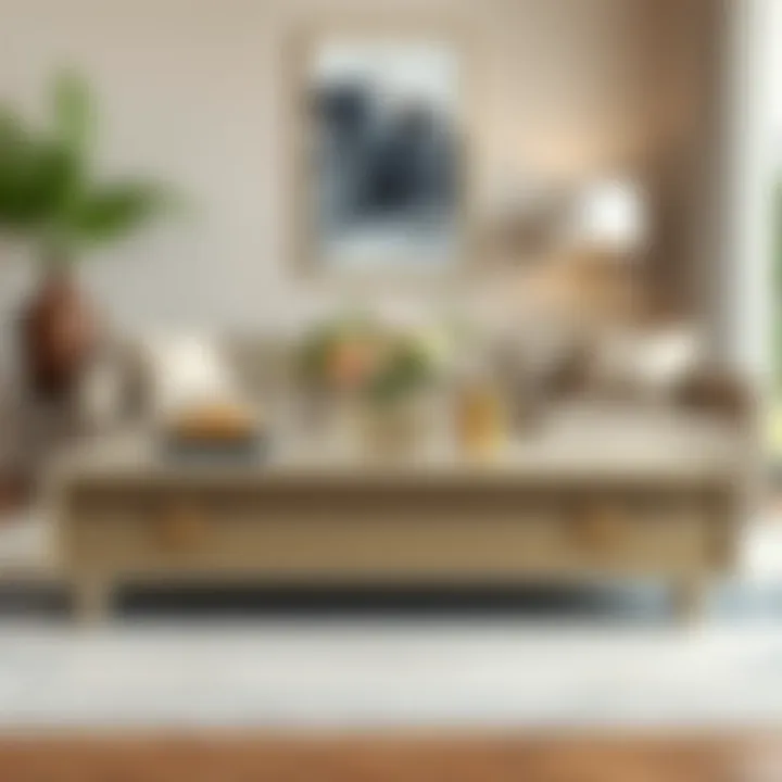 Stylish light beige coffee table with intricate design