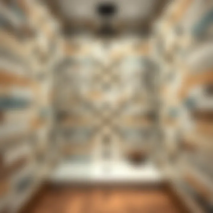 A beautifully designed tile shower featuring unique patterns and textures