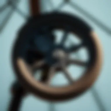 Close-up of the wheel mechanism on an offset umbrella