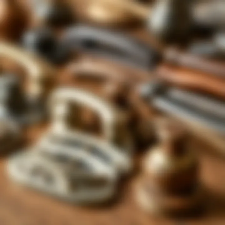 Various materials used in vintage pulls and handles, including metal and wood