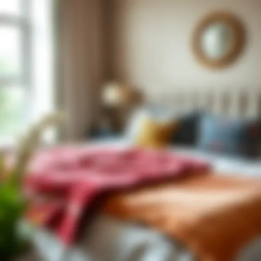 Diverse Designs of Weighted Blankets in a Bedroom A cozy bedroom showcasing various weighted blankets neatly arranged on a bed, highlighting their diverse designs and textures.