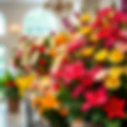 Vibrant display of artificial flowers in an elegant setting