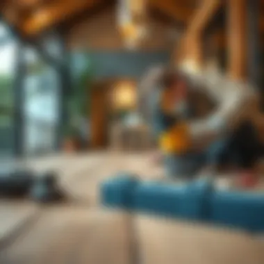 Precision in Wood Flooring Installation Installation of wood balcony flooring with precision tools