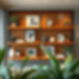 Elegant wooden shelves showcasing artistic decor