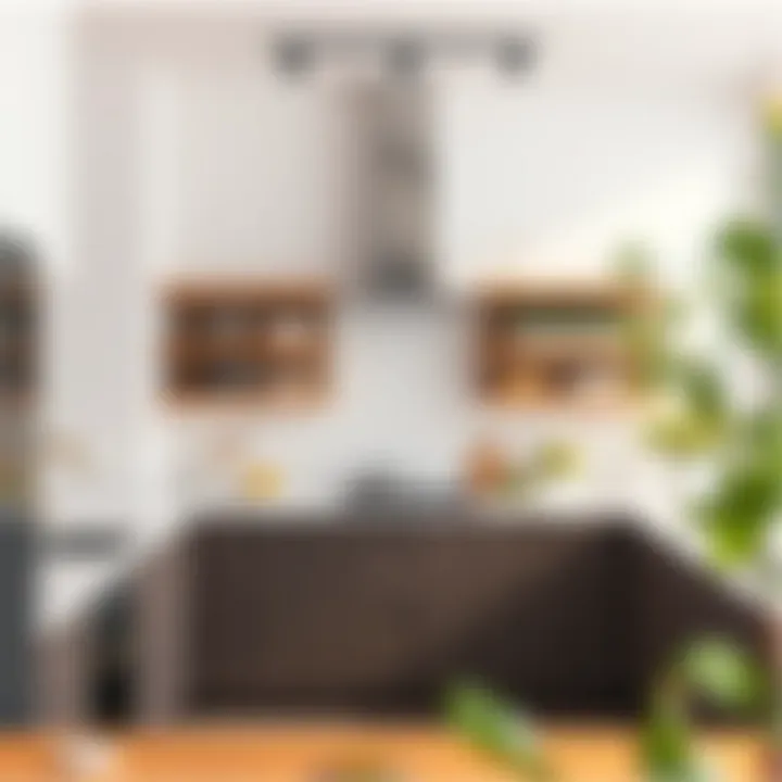 Stylish wood shelves in a modern kitchen