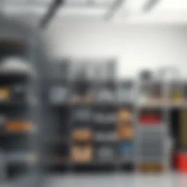 Organized Metal Shelving in Garage Organized metal shelving unit in a modern garage