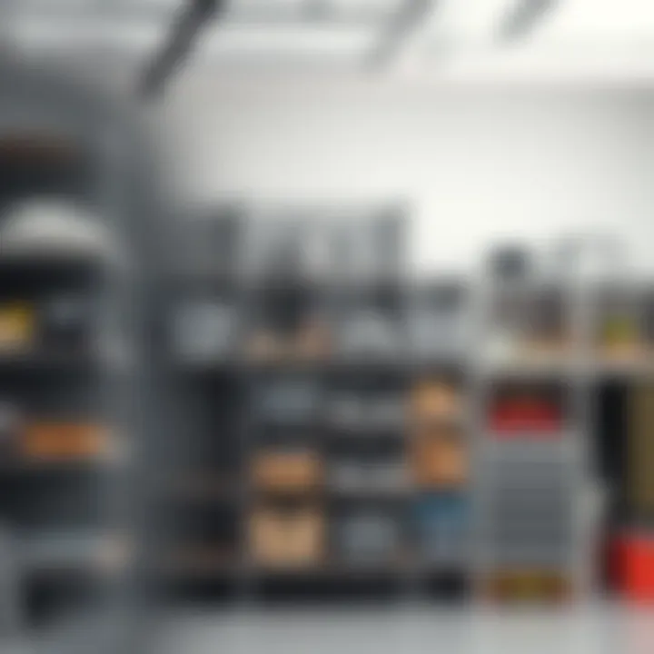 Organized Metal Shelving in Garage Organized metal shelving unit in a modern garage