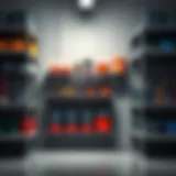 Sturdy Metal Shelves with Tools Sturdy metal shelves displaying tools and storage bins