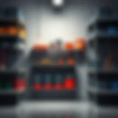 Sturdy Metal Shelves with Tools Sturdy metal shelves displaying tools and storage bins