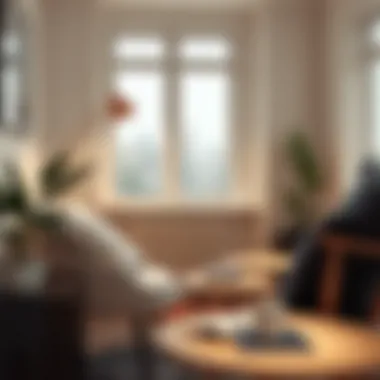 Modern floor lamp in a cozy reading nook