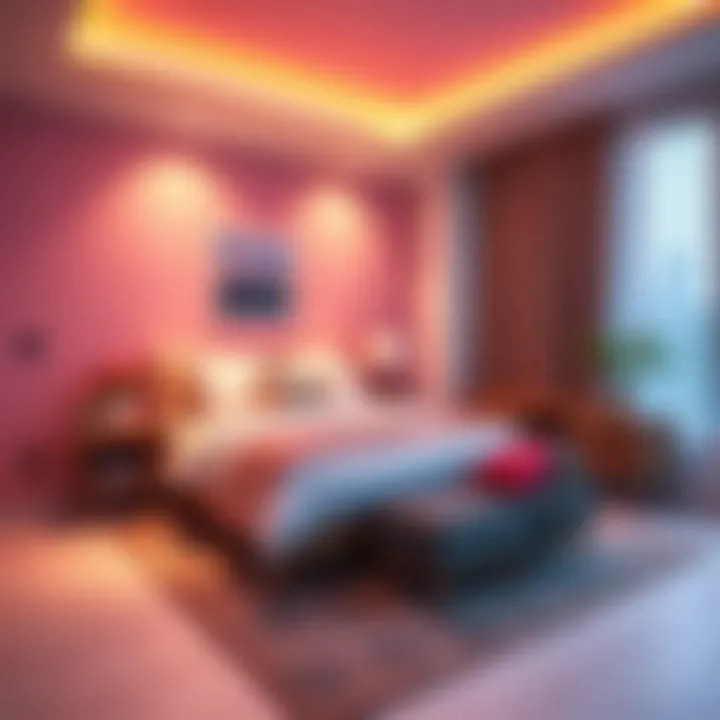 Smart LED strips creating a vibrant atmosphere in a bedroom