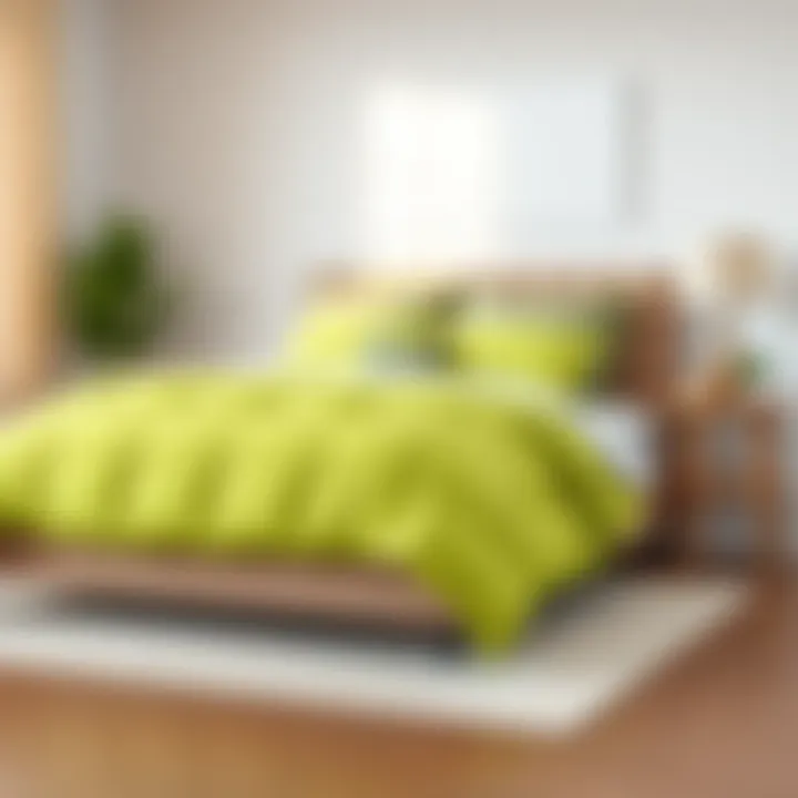 Lime Green Comforter with Neutral Decor A serene bedroom with lime green comforter complementing neutral decor