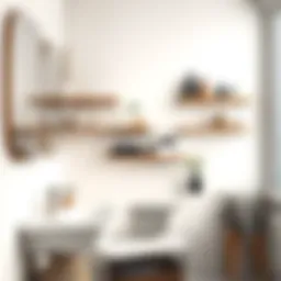 Elegant bathroom wall shelving showcasing decorative items