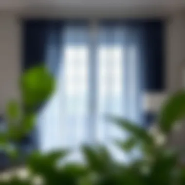 Installation of navy sheer curtains enhancing natural light in a space