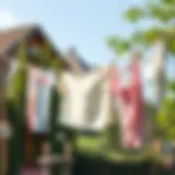 A beautiful outdoor clothesline with freshly washed garments flapping in the wind.