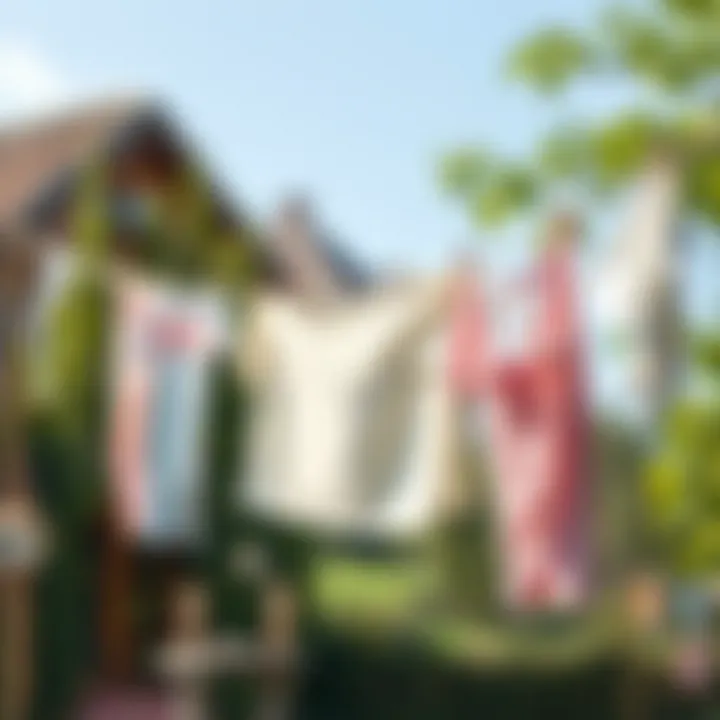 A beautiful outdoor clothesline with freshly washed garments flapping in the wind.