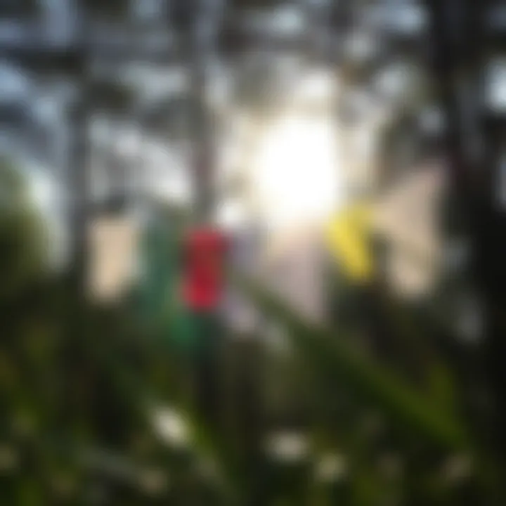 Natural sunlight filtering through trees, enhancing the drying process of laundry.