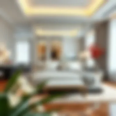 Luxurious bedroom with an oversized mirror enhancing spatial perception