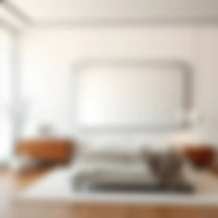 Stylish placement of an oversized mirror in a minimalist bedroom