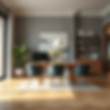 Dining area featuring Scandinavian-inspired furniture and decor