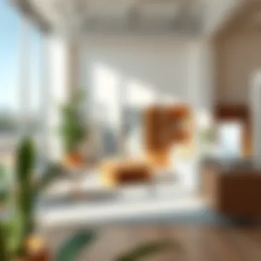 Scandinavian office space with functional furniture and natural light