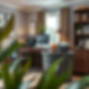 Scrunchable hampers used creatively in a contemporary home office.