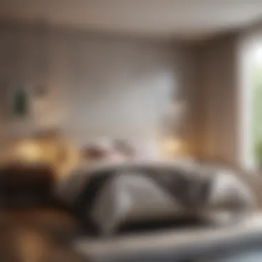 Stylish Bedroom Featuring Ambient String Lighting Stylish bedroom setting featuring ambient string lighting