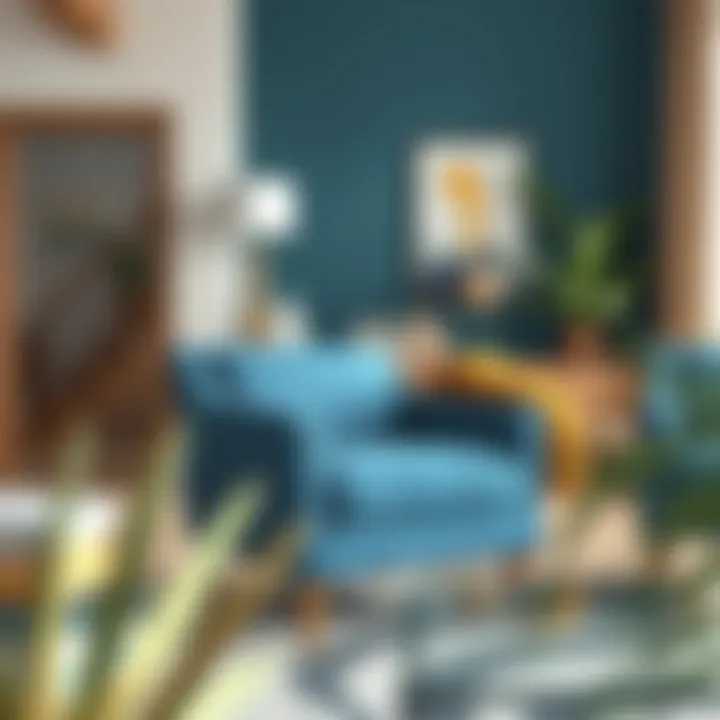 Blue Suede Accent Chair in Contemporary Design A stylish blue suede accent chair in a modern living room setting.