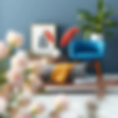 Stylish Arrangement with Decorative Touches Stylish arrangement showcasing blue suede accent chair alongside decorative elements.