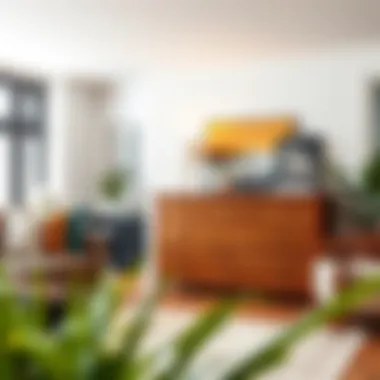 Stylish brown oak chest of drawers in a modern living room setting