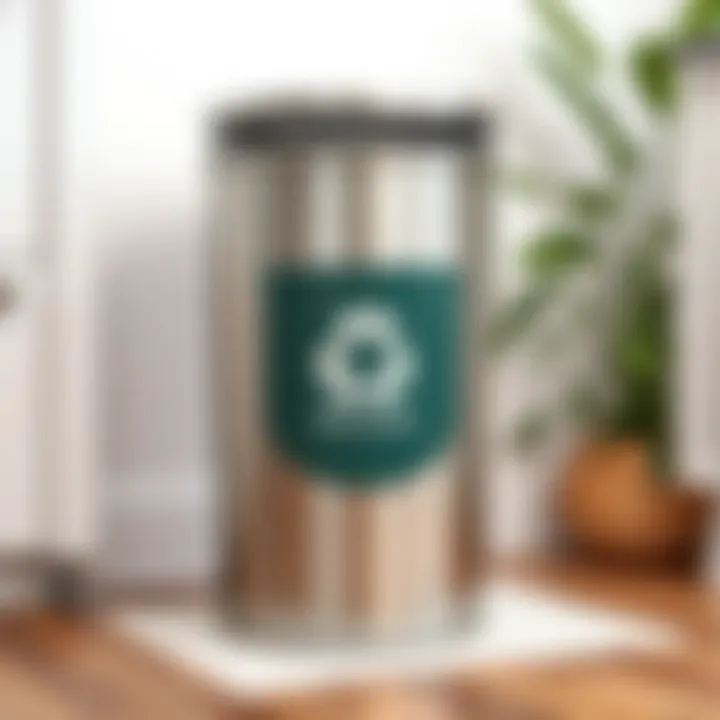 Eco-friendly stainless steel trashcan with recycling options highlighted