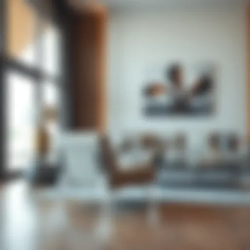 Luxurious Living Room with Clear-Leg Accent Chair A luxurious accent chair with transparent legs in a stylish living room setting.