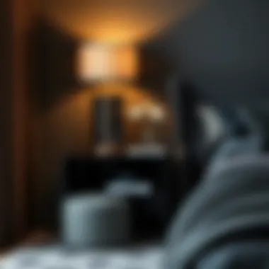 Elegant black side table with modern lamp and decor items