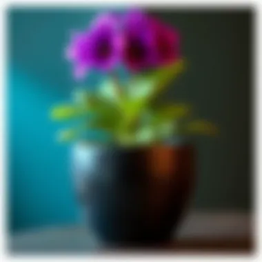 Close-up of a self-watering pot for African violets showcasing its innovative design